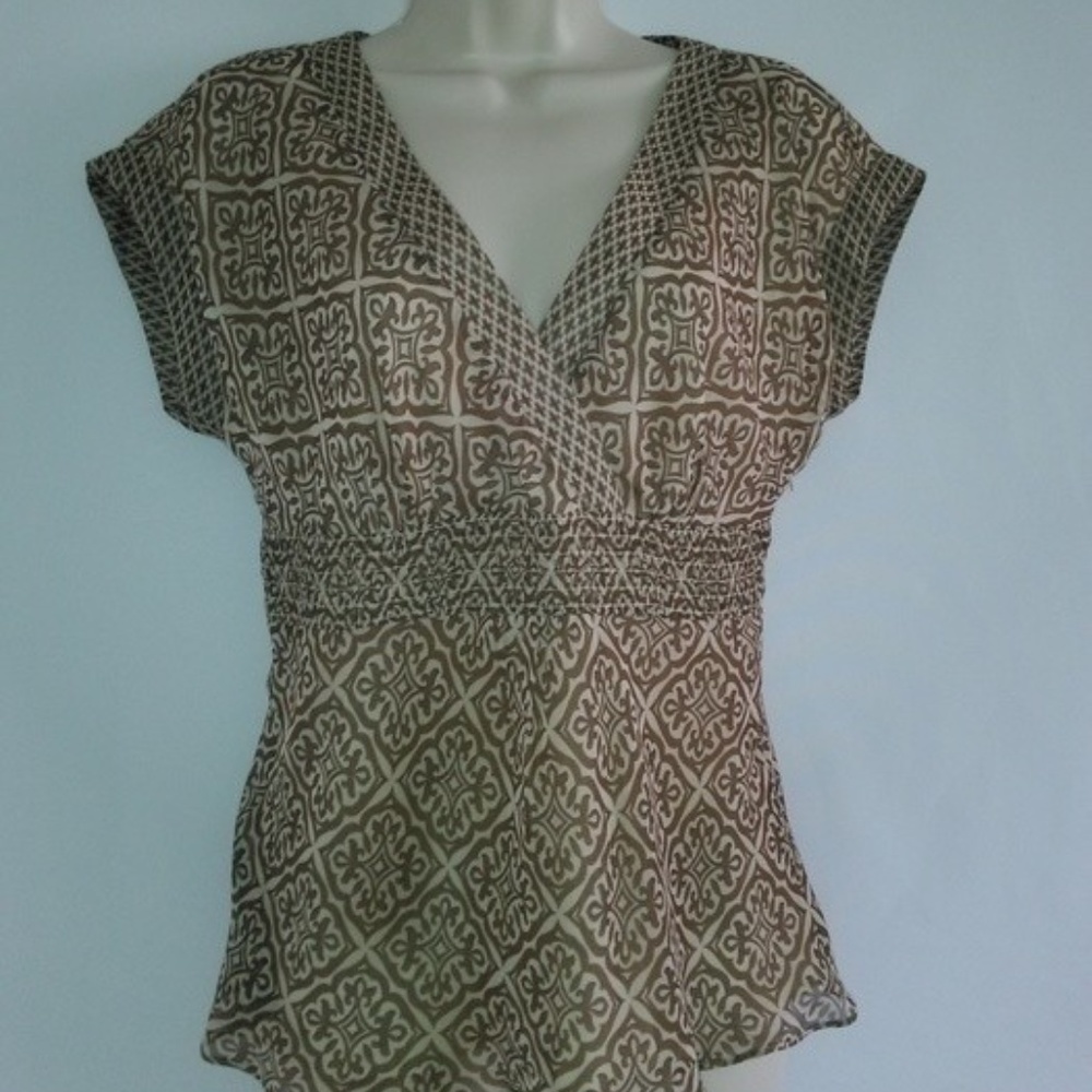 Ann Taylor/LOFT Sheer Flowy Sleeve Brown Tan Top 6